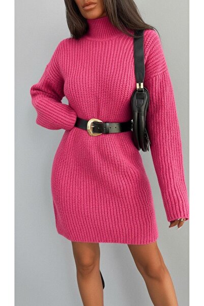 Miss Poem Fuchsia Turtleneck Thessaloniki Knit Women's Knitwear Dress