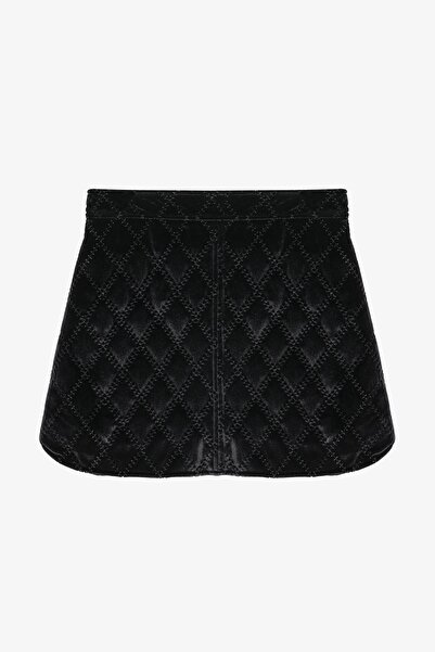 Quzu Kadife Kapitone Kadın Etek ETK01465 Siyah