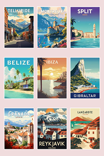 qoeuyl boutique Orașe turistice nr. 4 Carte poștală tematică din 9 piese