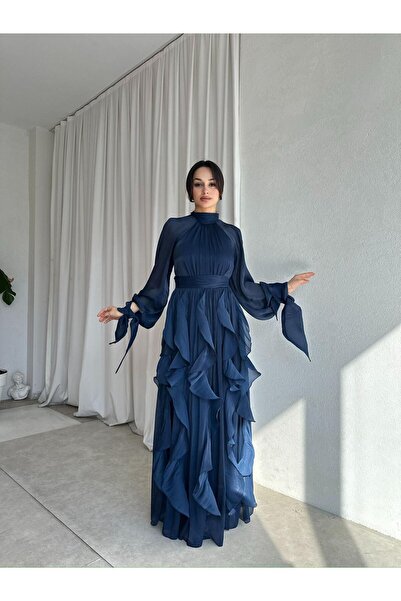 GİZONLY Midi Şifon Siyah Kadın Elbise