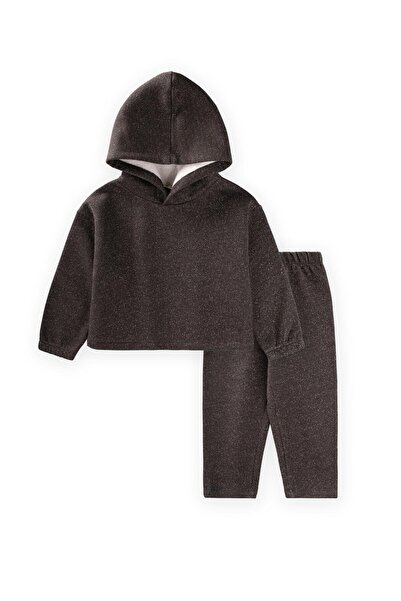 Cigit Simli Fleece-Lined Short Relaxed Fit Hoodie Set 3-10 Years Old Anthracite