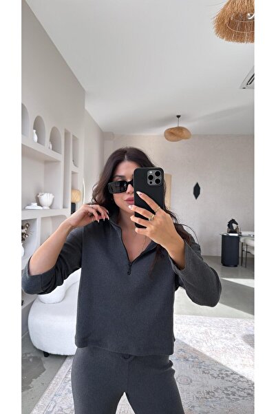 Buket Teke Anthracite Half Zipper Corded Fabric Basic Set