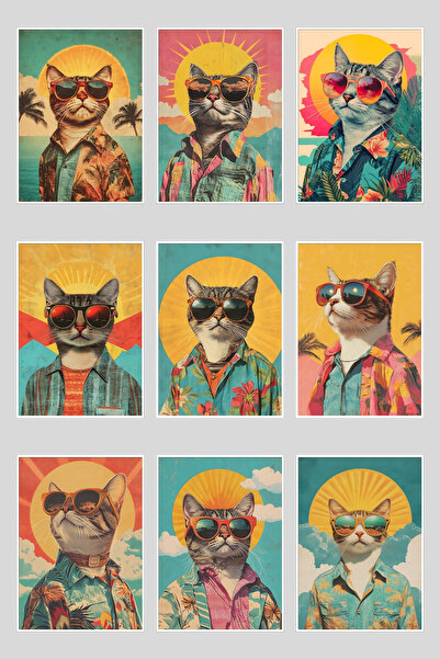 qoeuyl boutique بطاقات بريدية لقطط صيفية لطيفة مكونة من 9 قطع
