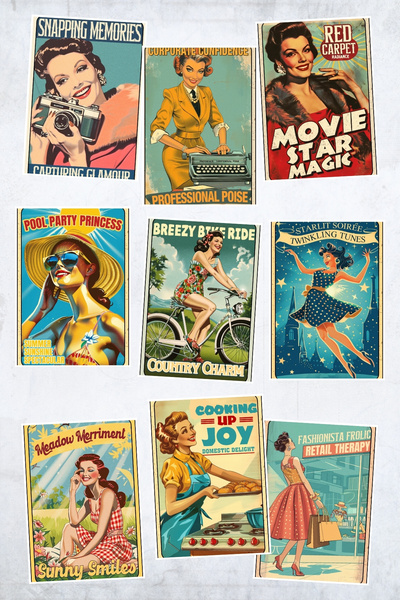 qoeuyl boutique Vintage Designs Themed Set of 9 Postcards
