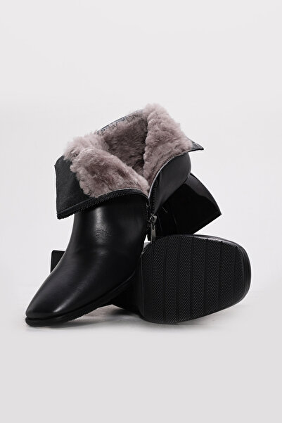 FAST STEP Γυναικείες μπότες με χοντρό τακούνι από γνήσιο δέρμα και γούνα 264KZA854