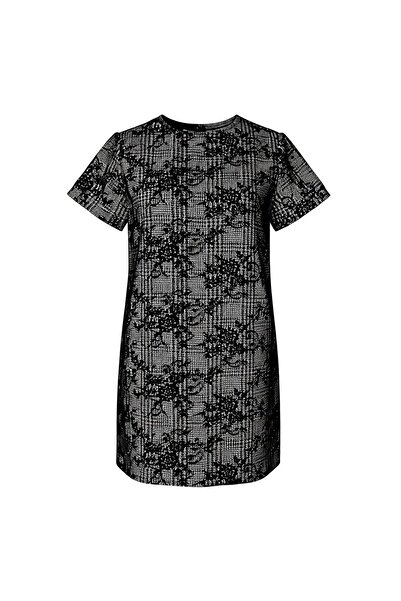 Eight Fashion Women's Jacquard Floral Peter Pan collar Slit Sleeve Short Dress