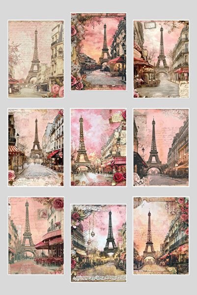 qoeuyl boutique Set de 9 cărți poștale tematice Paris Eiffel No:2