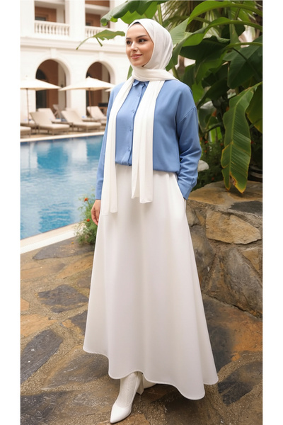 BERNS Kadın Bel Lastikli Scuba Kloş Etek