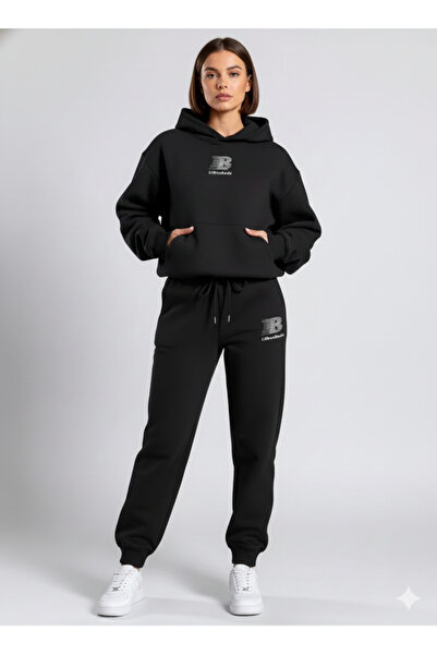 NİCE Women's Three Thread Compact Hooded Inside Cotton Premium Tracksuit Set-Bottom Top Set