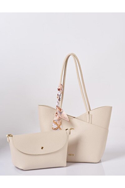 Kayra Bag with Scarf Detail and Puppy, Cream