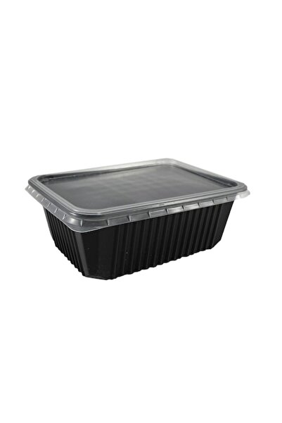 LYNICOS Set of 50 black rectangular PP food containers with lids, 1000 ml