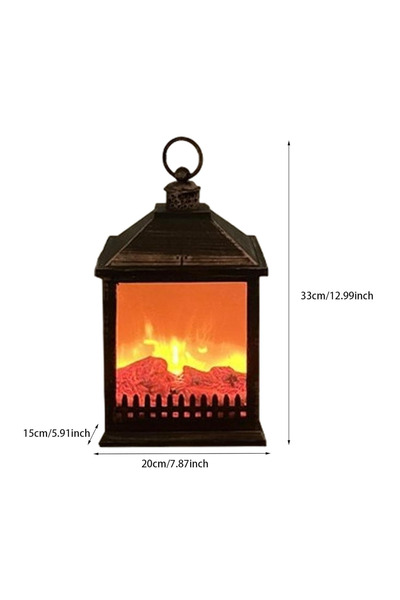 Generic LED Fireplace Lantern Flame Effect Bedside Lamp for Desktop Fireplace Office 20cmx15cmx33cm