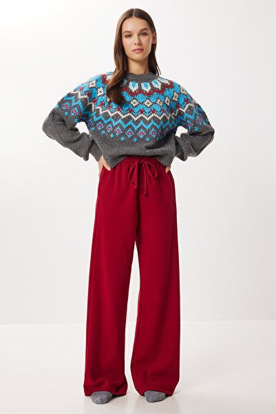 Lovelyİstanbul Very Soft Textured Thessaloniki Sweatpants Lub0063 Light Bordo