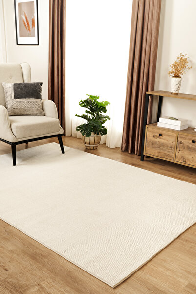 Livset Home Yumuşak Modern Krem Halı Salon Mutfak Antre Yolluk Oturma Odası Ç...