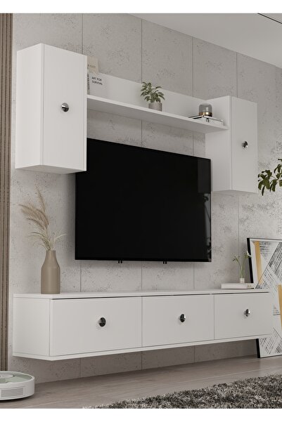 cantek dizayn 1334TV180-1CT DUVARA MONTAJ TV SEHPASI, TV ÜNİTESİ BEYAZ-GÜMÜŞ