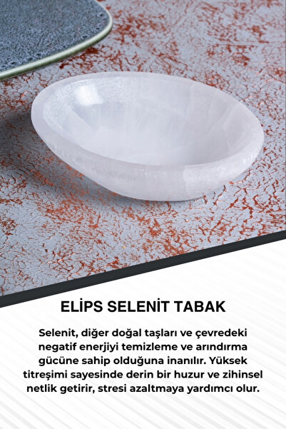 Saff Doğal Taş Selenit Elips Tabak no.6