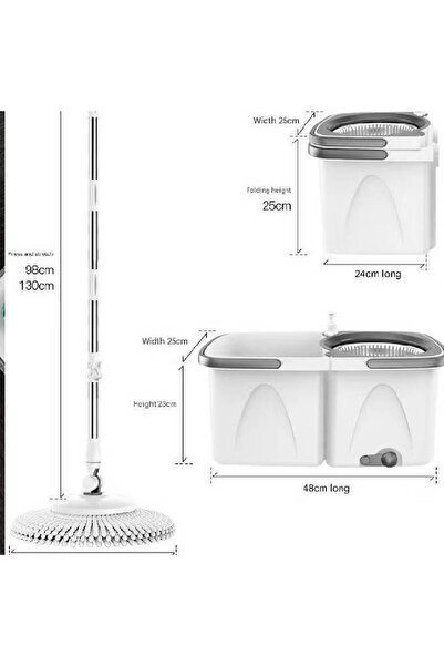 NKX Deluxe 360 Spin Mop with Foldable Dual Compartment Bucket 48cm x 25cm x 23cm Bucket 130cm