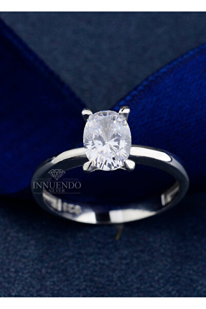 innuendo jewelery 925 Ayar Gümüş 3 Karat Oval Tektaş Yüzük