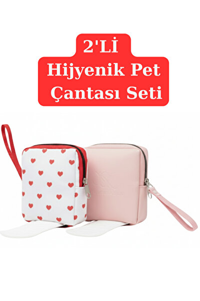 NS reliable 2'li Kadın Çanta Içi Hijyenik Ped Saklama Koruma Çantası Düzenleyici Organizer Pembe Kalp-10x14x3 cm