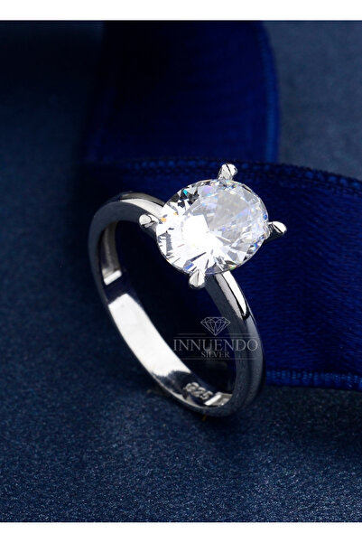 innuendo jewelery 925 Ayar Gümüş 10x8 mm 4 Karat Oval Tektaş