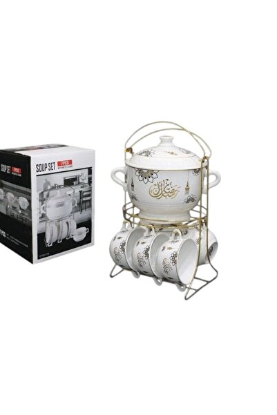 ALSAHA 7-piece ceramic soup set with stand - Ramadan Kareem
