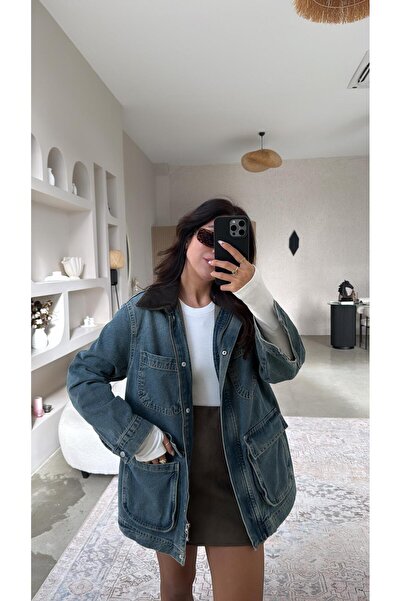 Buket Teke Premium Denim Jacket with Velvet Collar