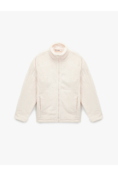 Koton Mock Neck Zipper Pocket Detailed Oversized Plush Jacket