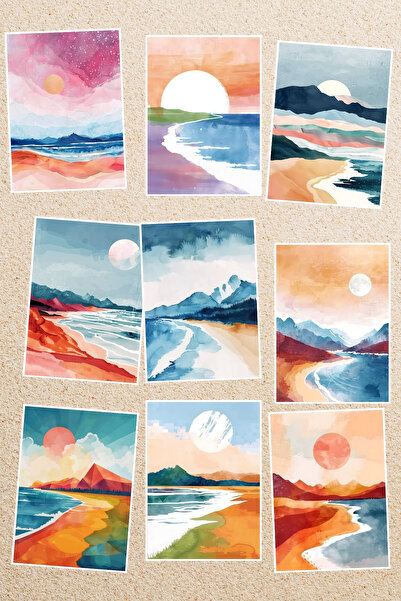 qoeuyl boutique Ilustrație peisaj naturală Carte poștală din 9 piese