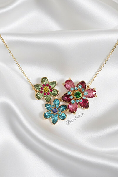 Beliert Özel Tasarım Çiçekli Asansörlü Ayarlanabilir Çelik Kolye • Ldyllia Mo...