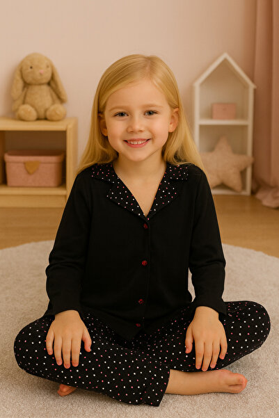 SANTRALBEBE Girl's Soft Front Buttoned Shirt Model Pajama Set