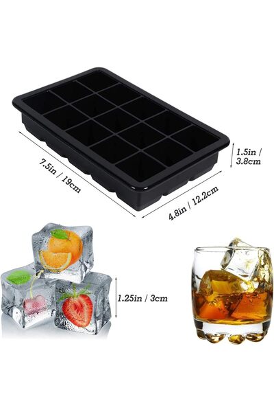 Generic 2pcs Silicone Ice Cube Trays with No Leaking Lid, Flexible 15 Cavities Square Ice Cube Mold No Odors