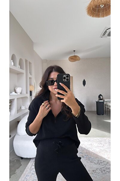 Buket Teke Black Half Zipper Corded Fabric Basic Set