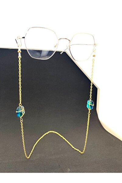 Optic Master Italian chain single large stone eyeglass cord / chain aqua