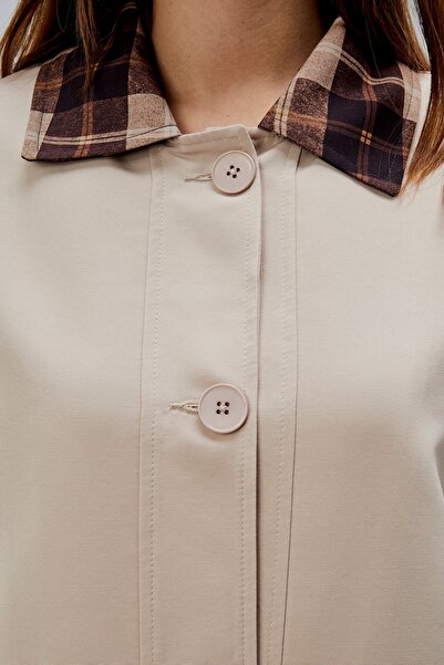 Bolivente Mia Mink Plaid Collar Pocketed Oversized Trench Coat