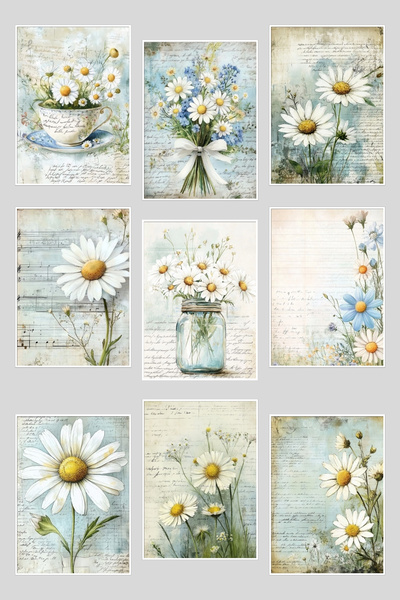 qoeuyl boutique Carte poștală tematică cu margarete nr. 2, 9 bucăți