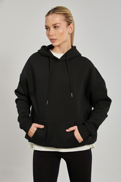 BARRELS AND OIL Women's Hooded Kangaroo Pocket Sweatshirt - Black