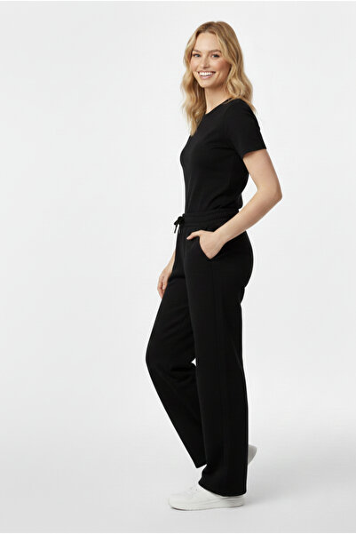 Barato Black Straight Three Thread Unisex Sweatpants