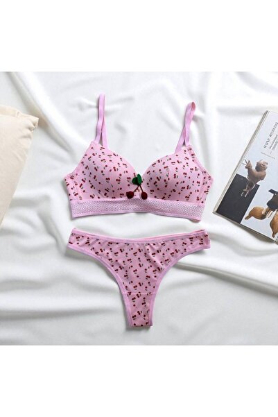 dem merys 4-Piece Cherry Netting Wireless Unpadded Bra Set