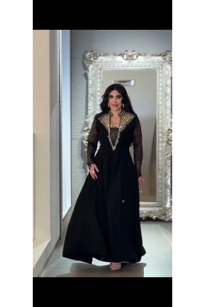 NALA FASHION فستان سهرة فاخر بتطريز ذهبي