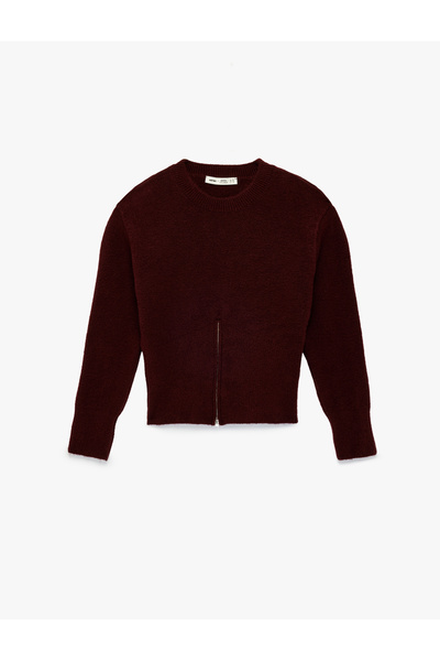 Koton Long Sleeve Crew Neck Zipper Detailed Knitwear Sweater