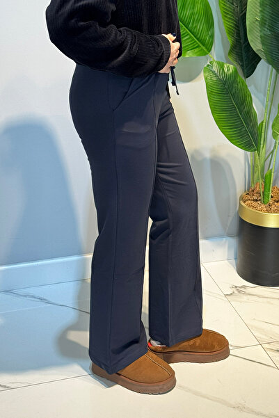 Lale Butik Nervür Stitched Waist Elasticated Lace-Up Trousers 1887 Anthracite