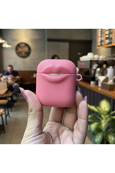 CaseOnn أبل إيربودز 2/1. أحمر شفاه نيسيل كاش (Nesil Case) منقوش باللون الوردي