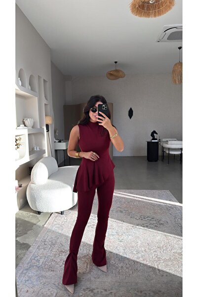 Buket Teke Bordo Zr Model Stretch Fabric Crepe Fabric Spanish Suit with Volants