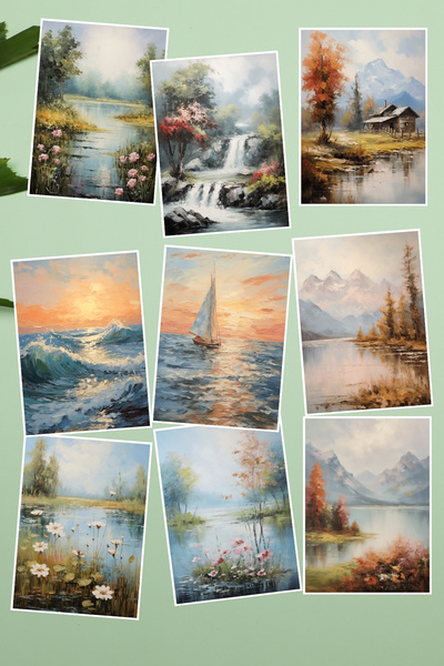 qoeuyl boutique Set de 9 cărți poștale tematice cu peisaje de mări și lacuri