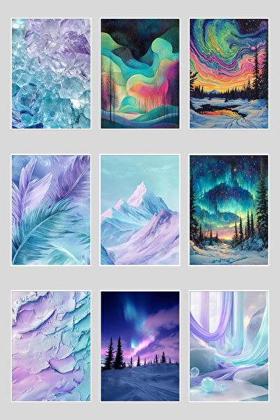 qoeuyl boutique Northern Lights Themed 9-Piece Postcard Set