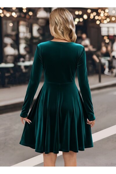 Viyamo Νέα σεζόν κομψό βελούδινο μίνι φόρεμα διπλό πέτο με λεπτομέρεια σχεδίασης με γιακά και αγκράφα