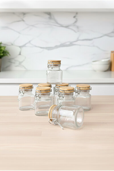 FH finehome علبة توابل زجاجية من بورتو بغطاء من الخيزران مع مشبك، سعة 100 مل.