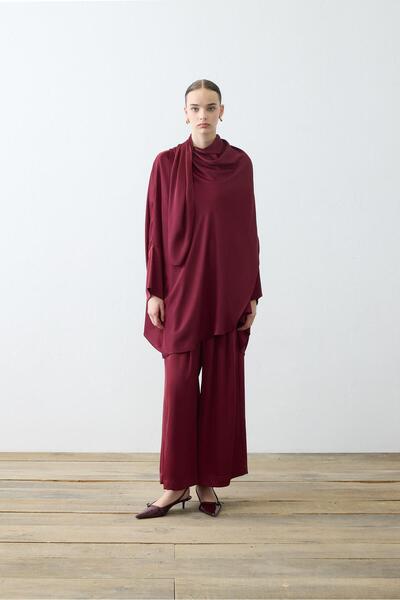 TERZİ DÜKKANI Elena Satin Suit with Pants Burgundy