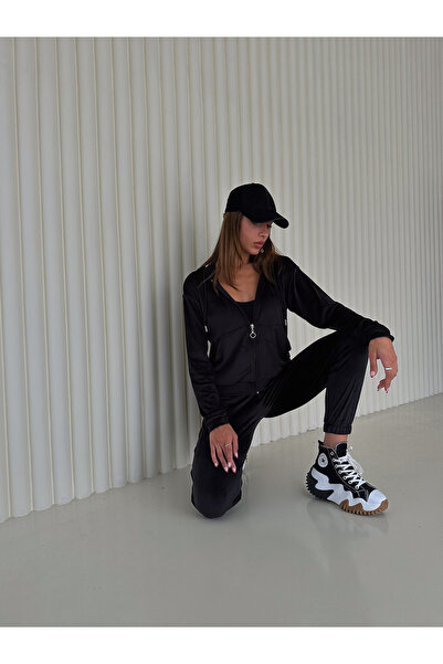 Winmoda34 Velvet Tracksuit Set Hooded Zippered French Velvet Soft