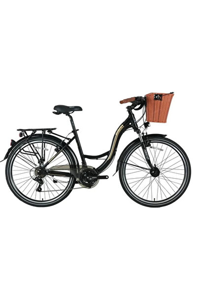 Bisan SANDY SEPETLİ KADIN ŞEHİR BİSİKLETİ 43CM V 26 JANT 21 VİTES MAT SİYAH GOLD
